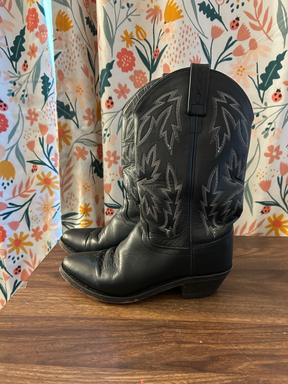 Old West Womens Western Black Leather Cowgirl Boots OW2010L Snip Toe Size 5.5 M